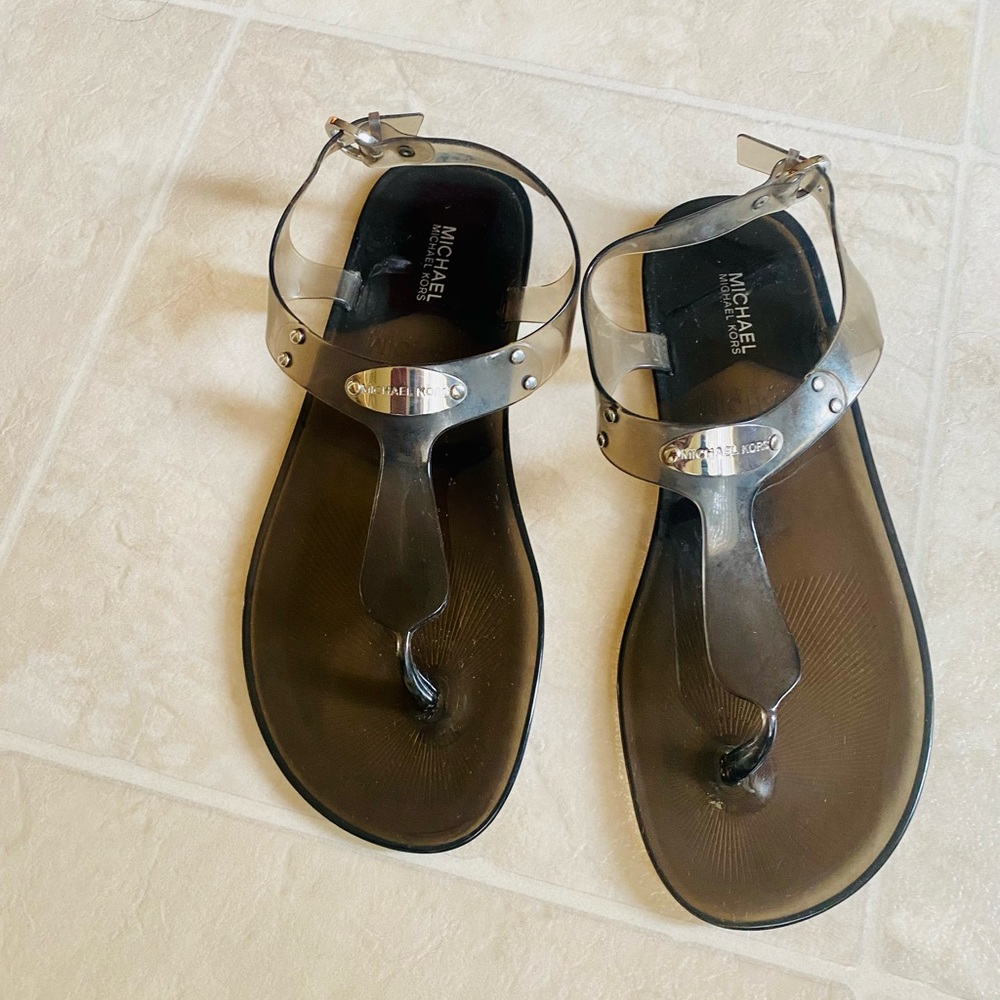 Michael Kors Transparent and Black Jelly T-Strap Sandals